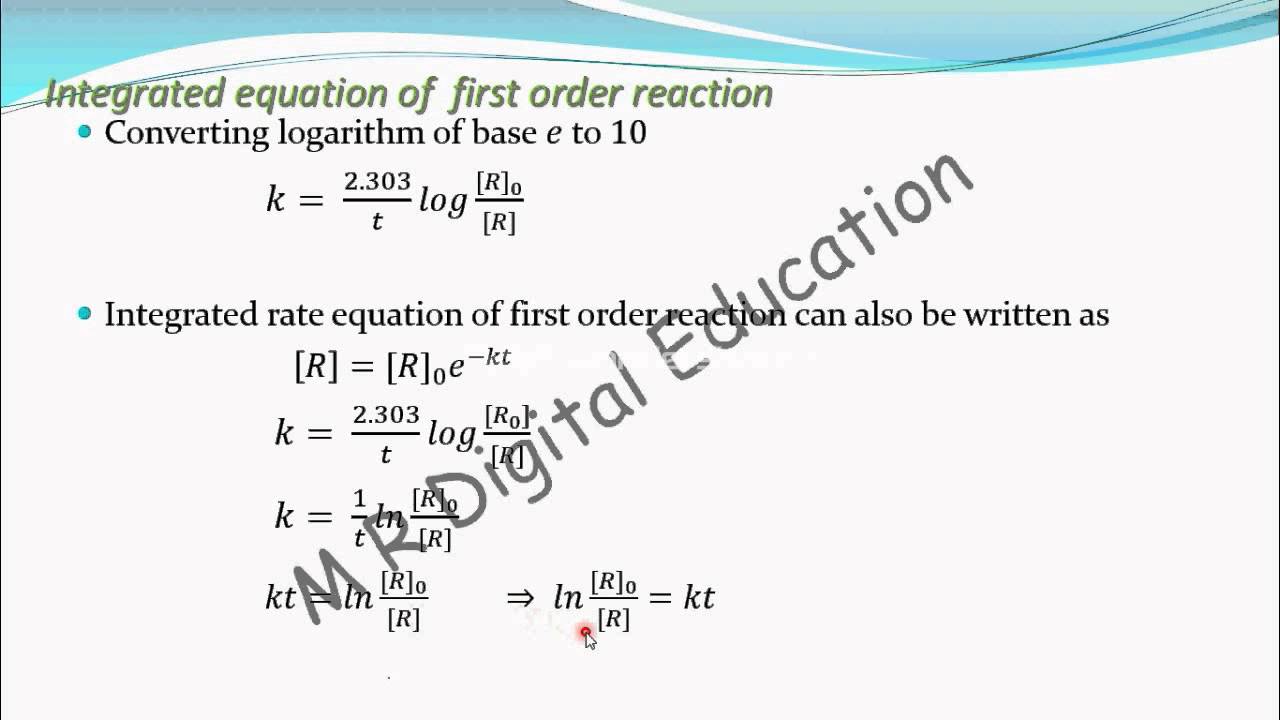 Integrated Rate Equation For First Order Reaction