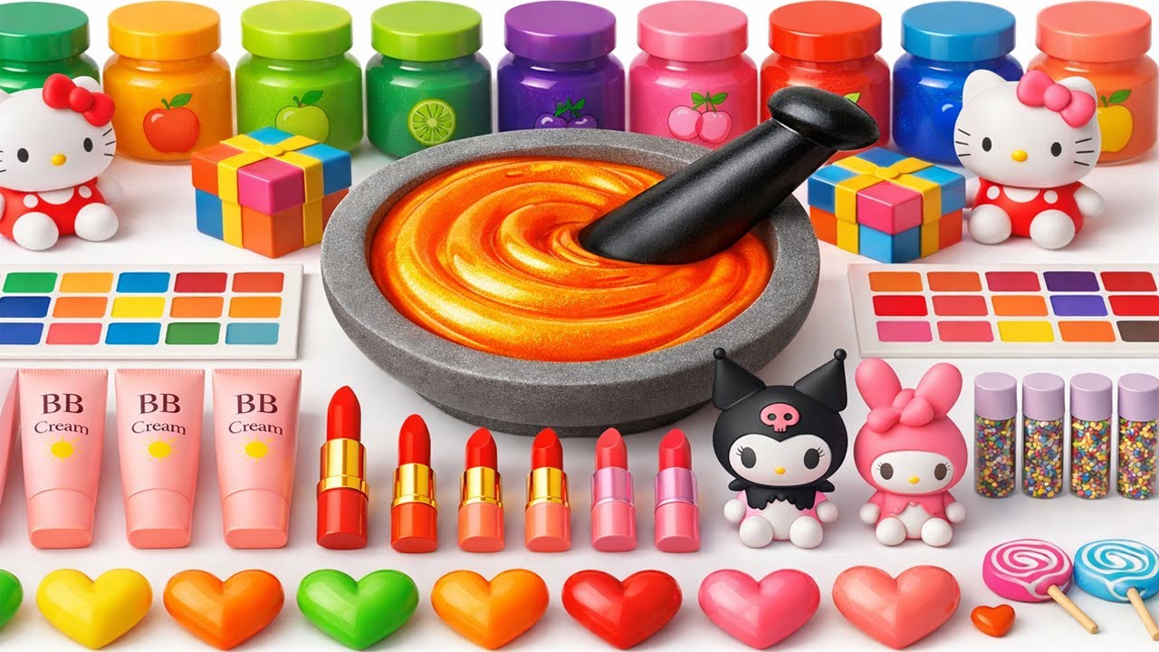 ASMR DIY слайм видео 🌈 Радужный Май Мелоди облачный слайм с косметикой, уходом, игрушки и блёстками