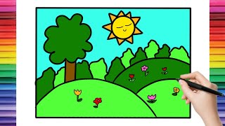 Spring Drawing | How to Draw a Spring Landscape | Easy Drawing for Kids