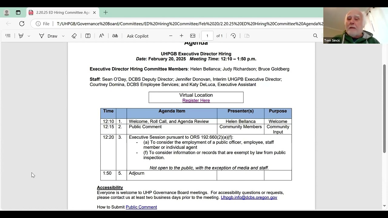 UHPGB Feb. 20, 2025, Executive Director Hiring Committee Meeting