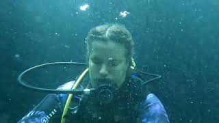 Removing Mask Underwater - running drills w my dive buddy.  She nailed it!