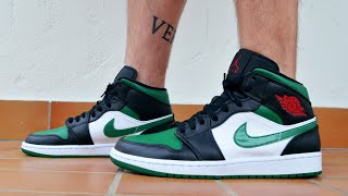 air jordan 1 mid green on feet