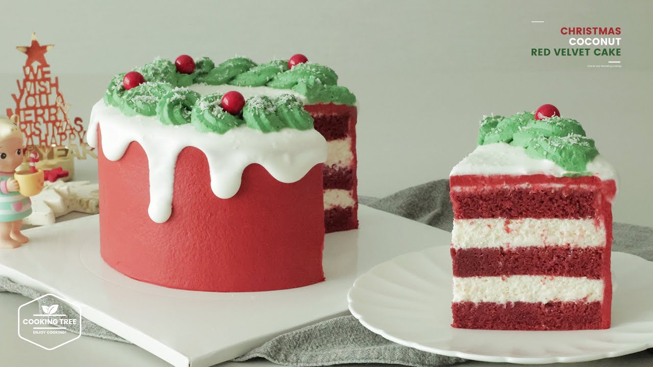 ⁣🎄크리스마스🎄 코코넛 레드벨벳 케이크 만들기 : Christmas Coconut Red Velvet Cake Recipe | Cooking tree