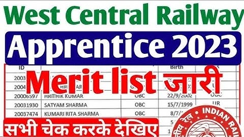 WCR Apprentice Merit list 2023 जारी || West Central Railway Apprentice Merit list PDF Download 2023