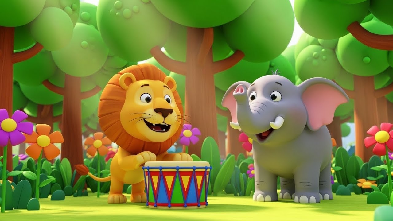 Lion’s Jungle Drum Beat | kids nursery rhymes | Baby Song, Fun Jungle Animal Cartoon 🦁🥁🎵