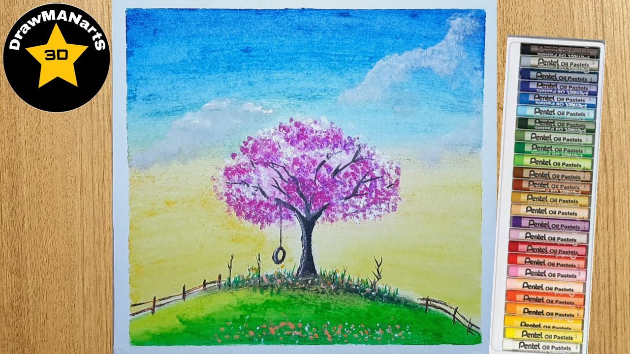 Easy oil pastel drawing - cherry blossom | step by step | very easy ...