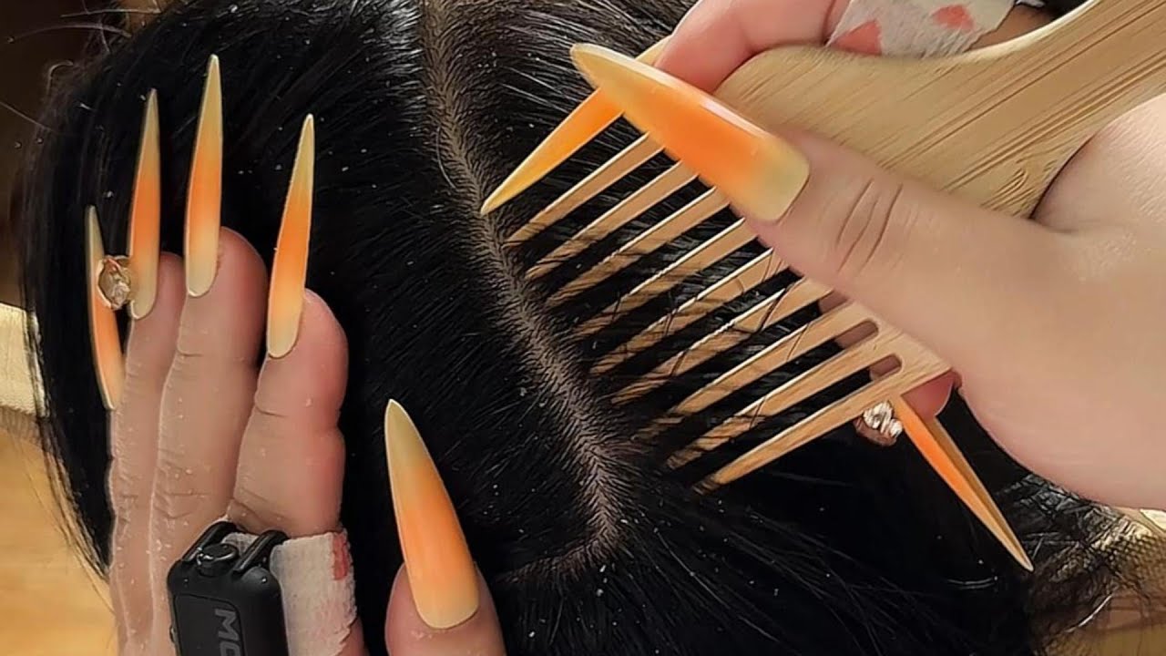 ASMR Wide‑Tooth Comb & Small Brush Dandruff Cleaning | Deep Scalp Massage Sleep Aid
