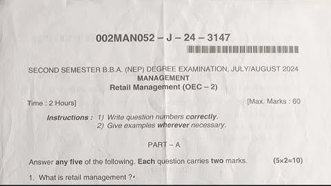 Retail Management OEC -2 B.B.A & BCA  2nd Semester NEP Question Paper Year 2024 Dharwad University