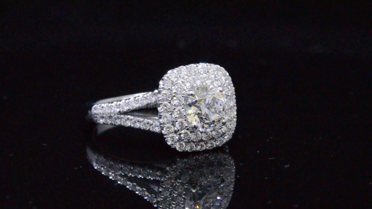 Natural Round Cut Double Halo Split Shank Pave Diamond Engagement Ring ...