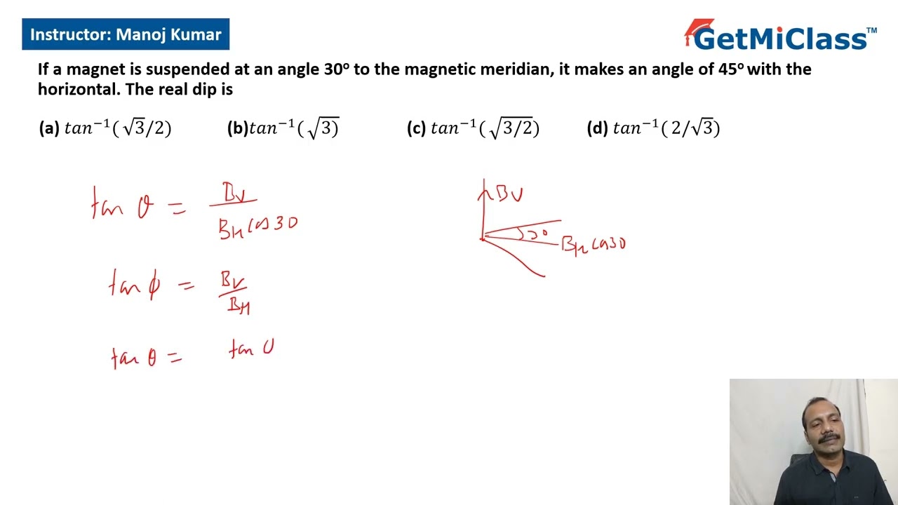 Finding Real Dip Angle Formula JEE 12th Physics Magnetism and Natural Magnets