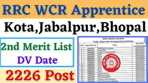 RRC WCR Apprentice 2nd Merit List 2022, West Central Railway Merit List, WCR Bhopal, Kota, Jabalpur