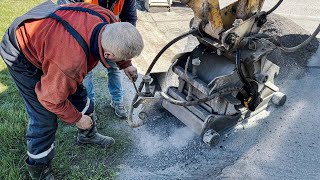 Equipment broke while Cutting Asphalt. An Ingenious Solution. Amazing Road Repair