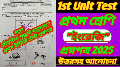 class 1/class 1 first unit test english question 2025/class 1 english 1st unit test question 2025