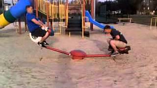 2 grown men on a teeter totter lmao