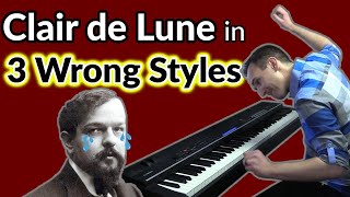 Clair de Lune in 3 wrong piano styles