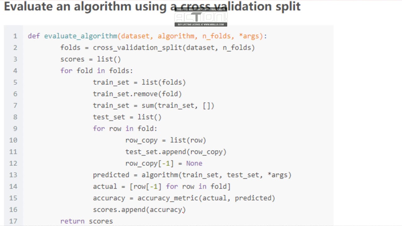 Decision Tree 4 (Evaluate an algorithm using a cross validation split ...