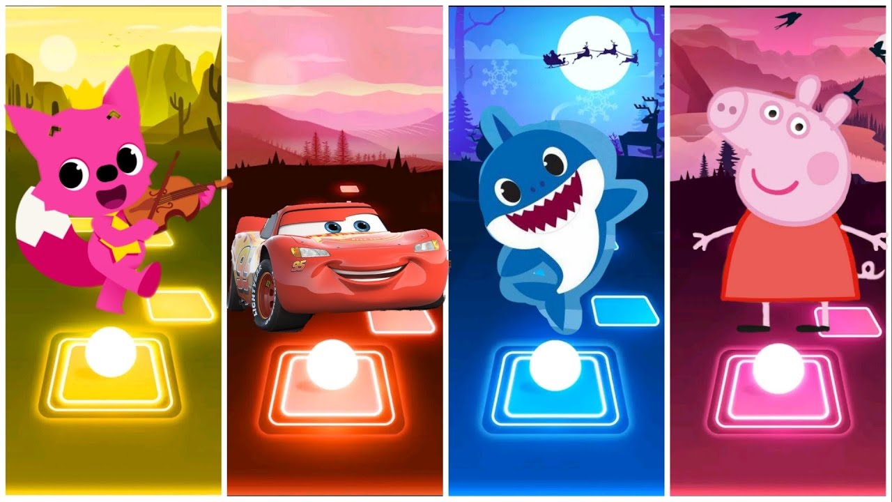 PINKFONG 🆚 LITILEL MC QUEEN CAR 🆚 BABY SHARK 🆚 PAPPA PIG TILES HOP