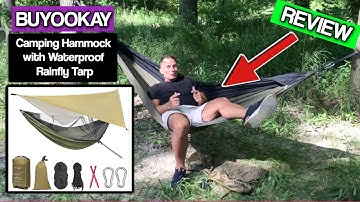 BUYOOKAY Camping Hammock with Waterproof Rainfly Tarp and Mosquito Net Tent Tree Straps