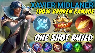 XAVIER MIDLANER~100% BROKEN DAMAGE~NEW ITEM BUILD AND BATTLE SETUP EMBLEM @MLBBeSports