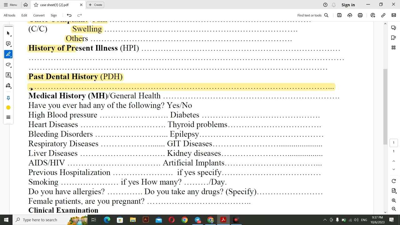 Oral surgery case sheet