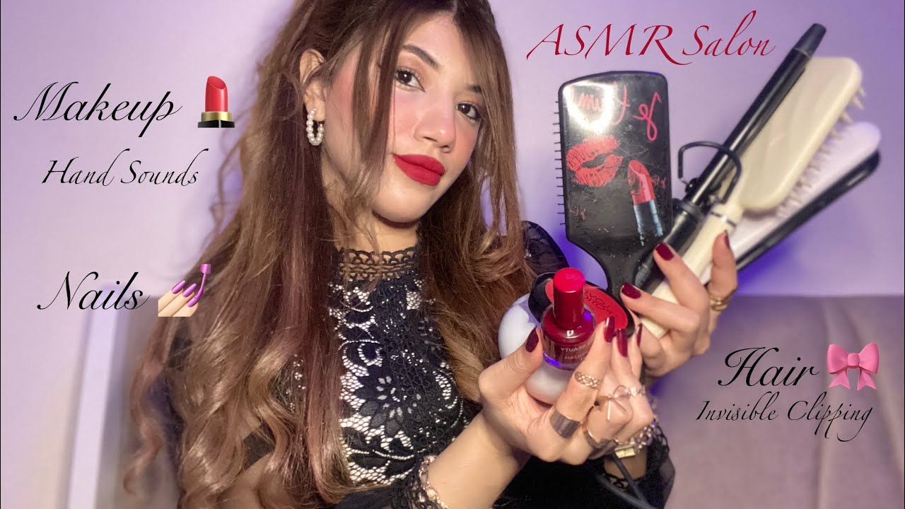 ASMR Salon 💅🏻💄🎀🖤(Makeup/ Hair Straightening & Curling/ Nails ) Fast & Aggressive - No Talking