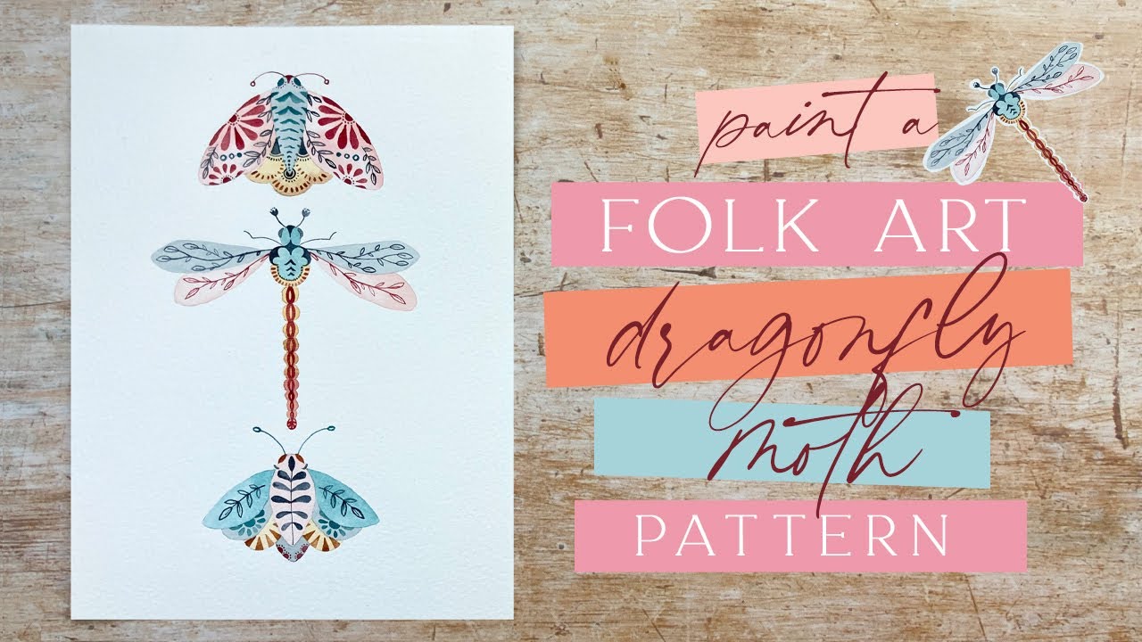 Paint a Folk Art Dragonfly Moth Pattern in Watercolour YouTube