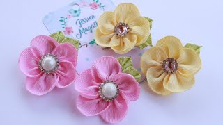 Flor fácil de gorgurão - hair clips - flor fácil - ribbon flower -  kanzashi flower - flower