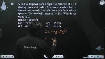 A ball is dropped from a high rise platform at t = 0 starting from rest. After 6 seconds another....