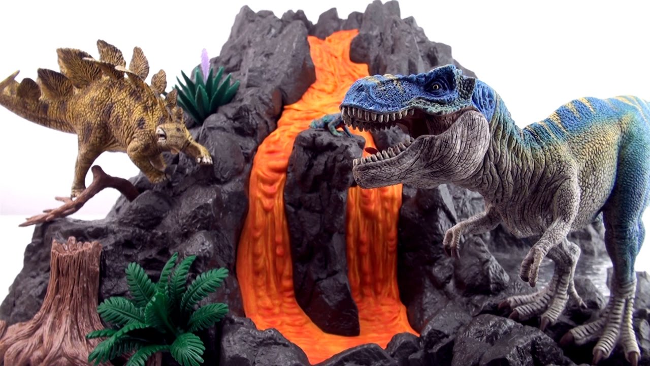 Schleich T-Rex 42305 - Flowing Lava Dinosaur toys - Tyrannosaurus Stegosaurus Fossil - YouTube