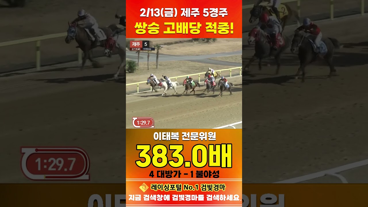 [제주 경마] 2월 13일 금요 5경주 이태복 전문위원 쌍승 고배당 적중 #경마 #horse #한국마사회 #automobile #하이라이트 #비트코인 #뉴스 #korean #게임