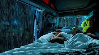 Night Thunderstorm for Insomnia - Relaxing Rain Sounds on a Camping Car Window for Deep Sleep