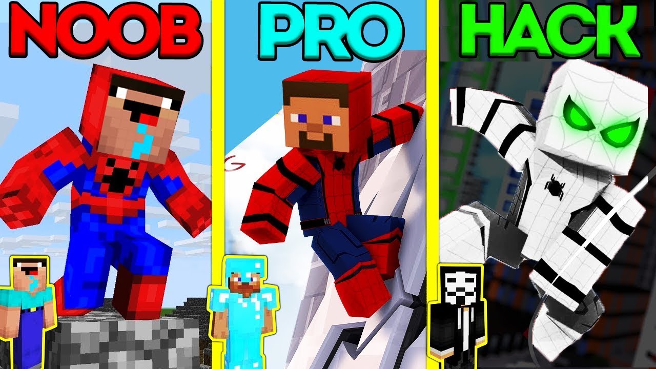 Minecraft Battle Noob Vs Pro Vs Hacker Spiderman Turning - anti noob foundation roblox