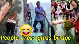 People are terrified to cross glass bridge | Glass bridge crack effect | Glass bridge funny moments