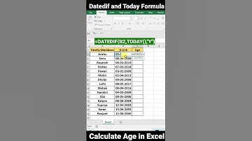 Calculate age in Excel using DATEDIF AND TODAY Formula #shorts #excel #datedif #cyberhubtech