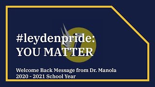 Principal's Welcome Back Message to East Leyden  - Monday, August 17, 2020