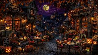 🎃🦇Haunted Pumpkin Village Halloween Ambience | Spooky Jazz Piano, Nature night Sounds &amp; Fall Magic