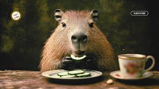 Capybara Eats Cucumber Slices in a Cozy Vintage Setting 🥒☕ | Lofi Chill with Adorable ASMR