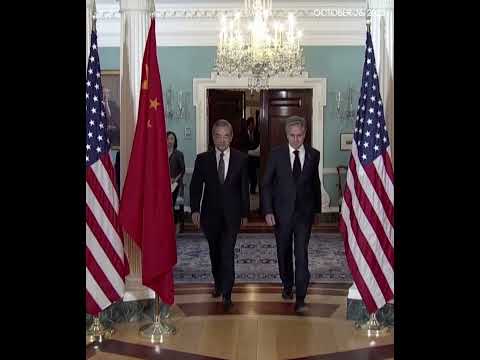 China FM Wang Yi And US Sec Of State Antony Blinken Walking Into Room Ahead Of Talks