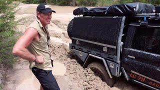 79 Series BOGGED in waist-deep mud hole (QLD, Australia) ► All 4 Adventure TV