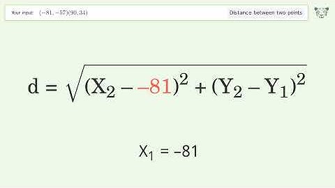Find the distance between two points p1 (-81,-57) and p2 (90,34): Step-by-Step Video Solution