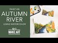 Lets paint an autumn river fall watercolor landscape lesson by sarah cray of lets make art