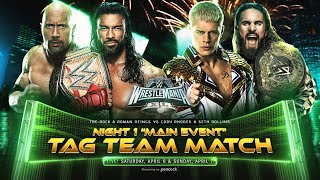Roman Reigns and Rock vs Seth Rollins and Cody Rhodes