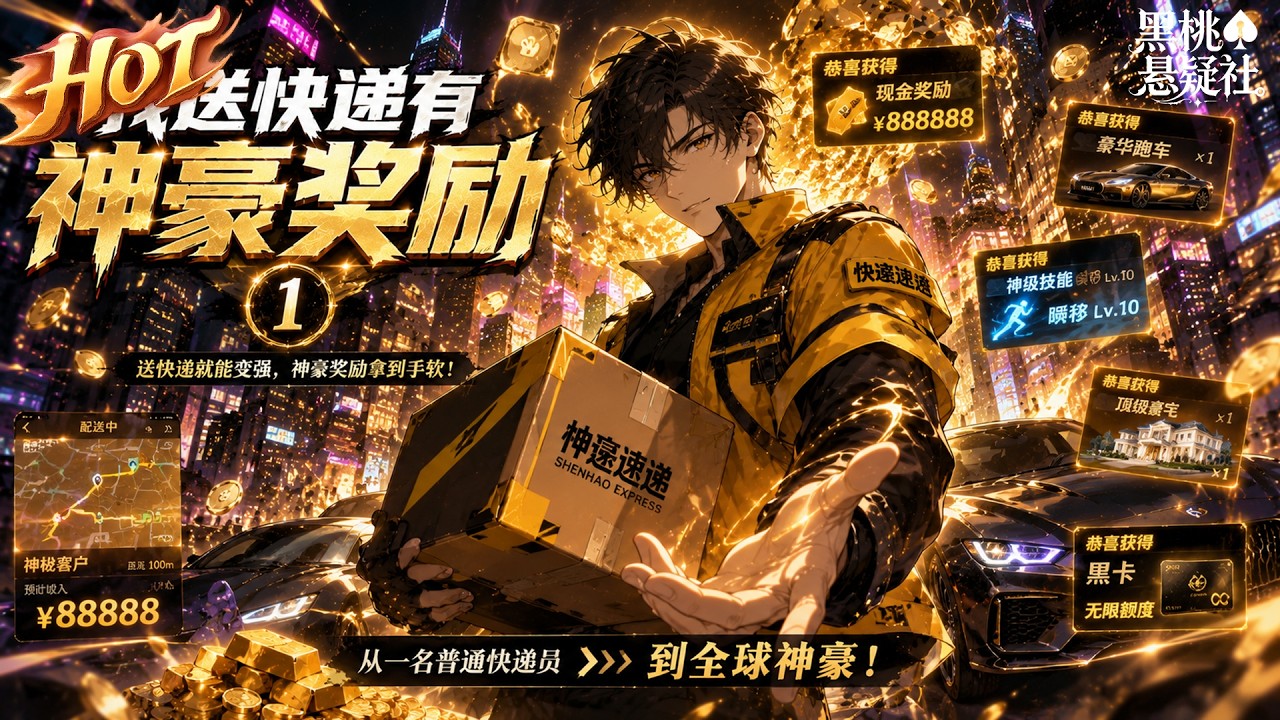 The hottest collection! "I Deliver a Package and Get a Tycoon Reward 1": A down-and-out courier accidentally binds to a tycoon system. Every time you deliver a package, you unlock sky-high rewards, and from then on, you can rise to wealth and turn your life around! #热血 #動漫 #穿越 #爽文 #玄幻 #黑桃悬疑社