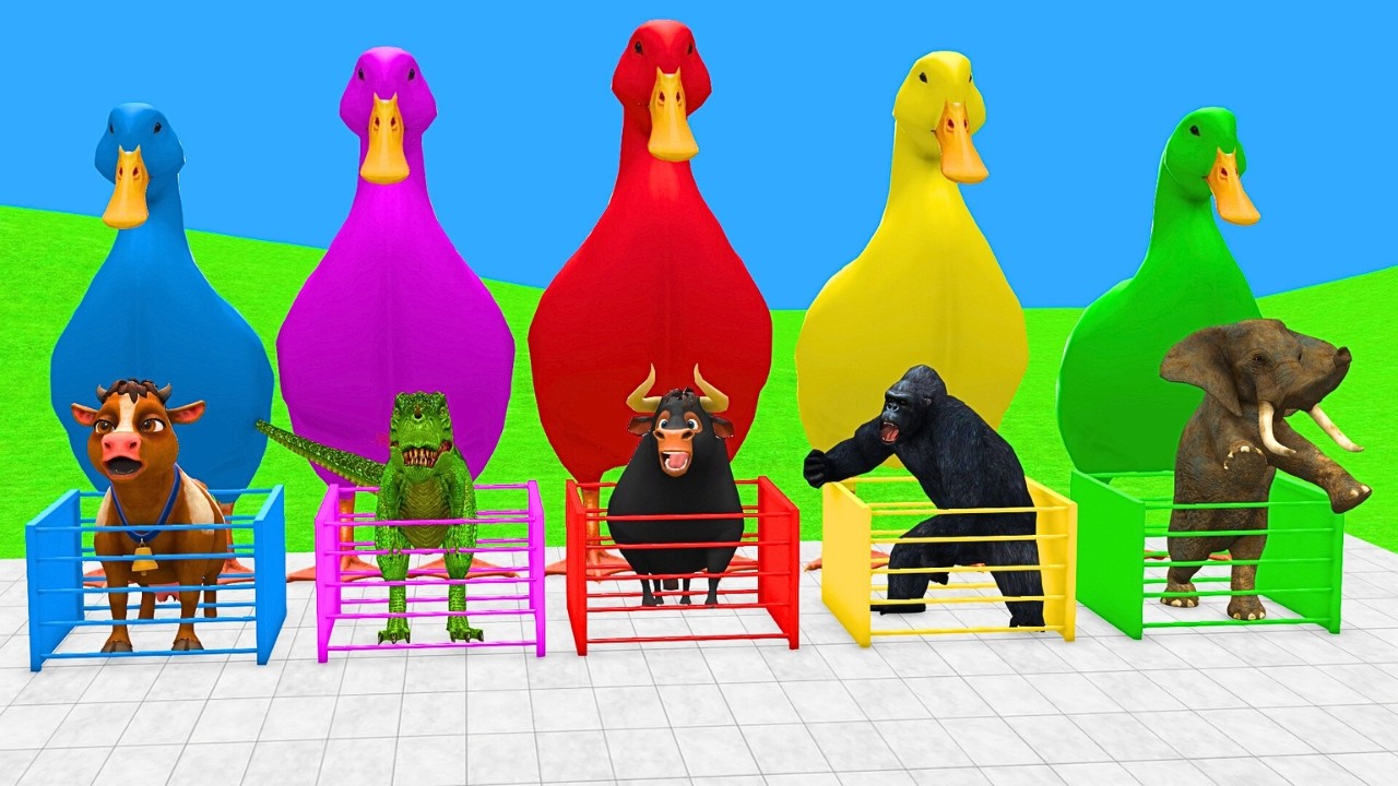 Long Slide Game with Cow Elephant Gorilla Hippopotamus Tiger 3d Animal Game Funny 3d Animals