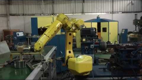 Cookware utensil outer polishing and inner sanding with robot conveyor