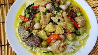 กับข้าวกับปลาโอ 487 : ขนมจีนแกงเขียวหวานไก่ Thai rice noodle Green curry chicken
