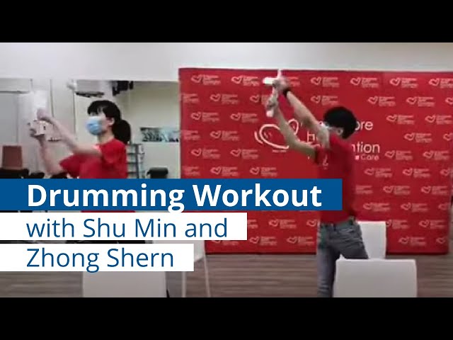 Drumming workout with SHF's physiotherapist Shumin and Zhongshern