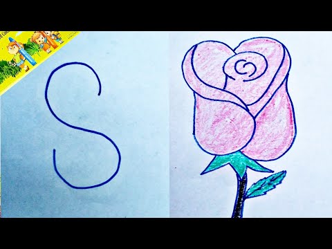 How To Turn Letter S Into Rose Flower।। Drawing For Kids।। Draw A Rose Step by Step।।