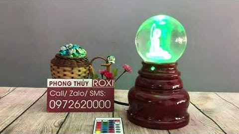 Quả Cầu Pha Lê 3D Phật A Di Đà trên Đế Gỗ có đèn xoay tự động
