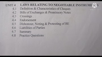 Banking: Laws Relating To Negotiable Instruments | Unit 4 Part 1 | Class 11th